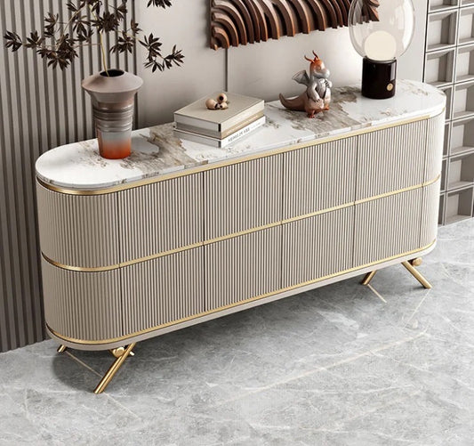 Elevate Your Home Decor with Stylish Marble-Top Console Tables Featuring Louvre Bottoms