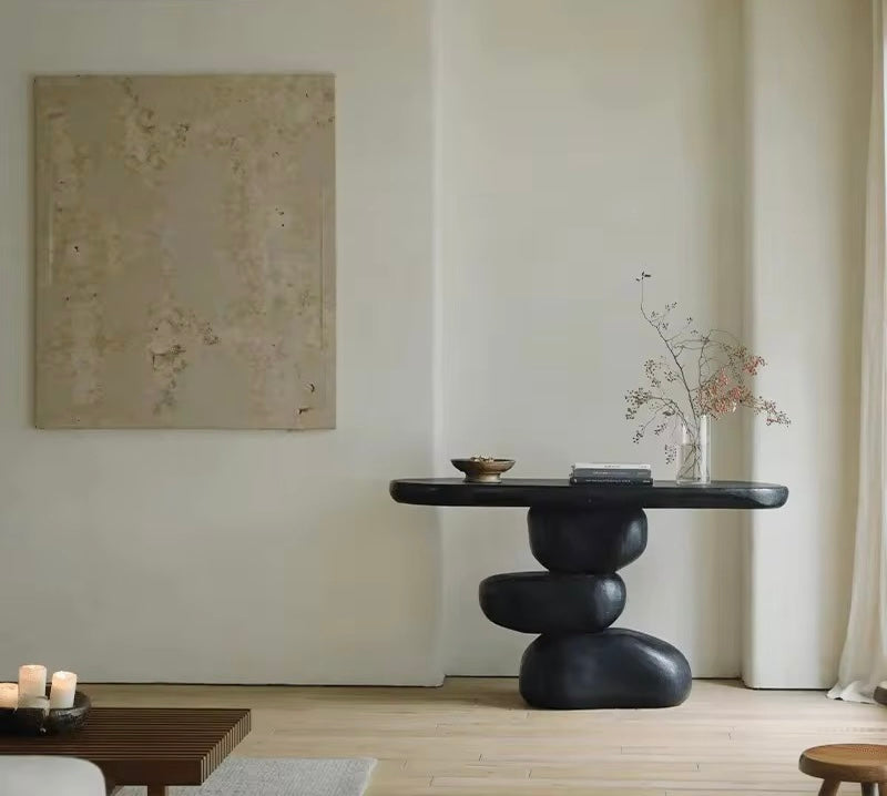Willow Nest Console angle view - wood veneer console table - The Flamingo Life