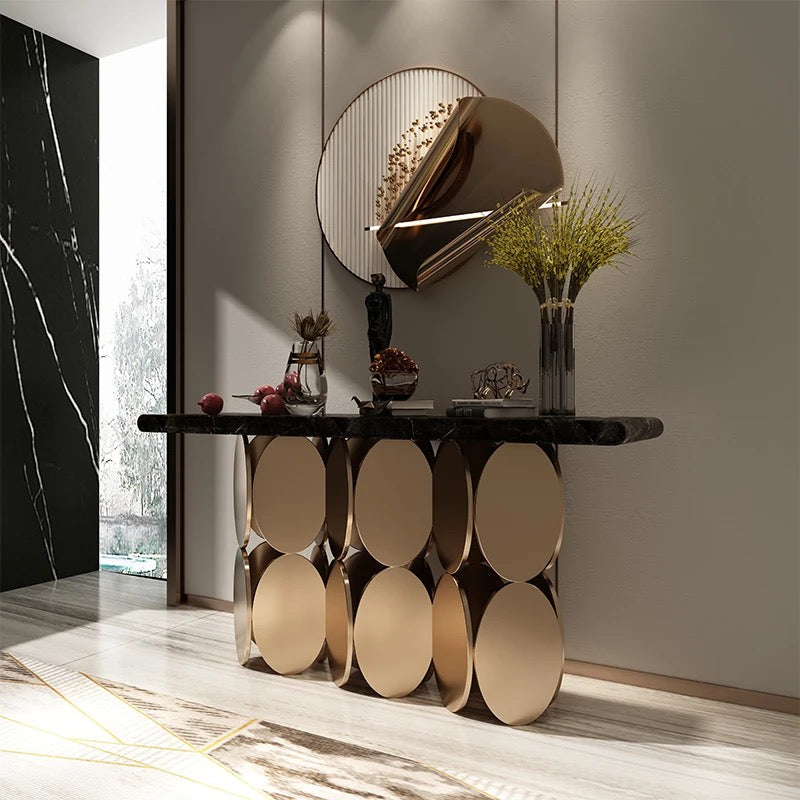 Tiago Marble Top Console detail view - marble console table - The Flamingo Life