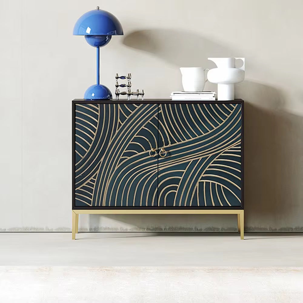 Elegant Golden Patterned SideBoard detail view - gold-accented sideboard - The Flamingo Life