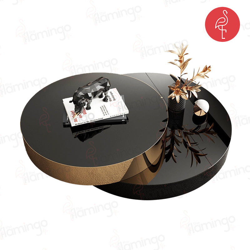 Fiji Gold Claded Center Table lifestyle view - gold-accented furniture - The Flamingo Life