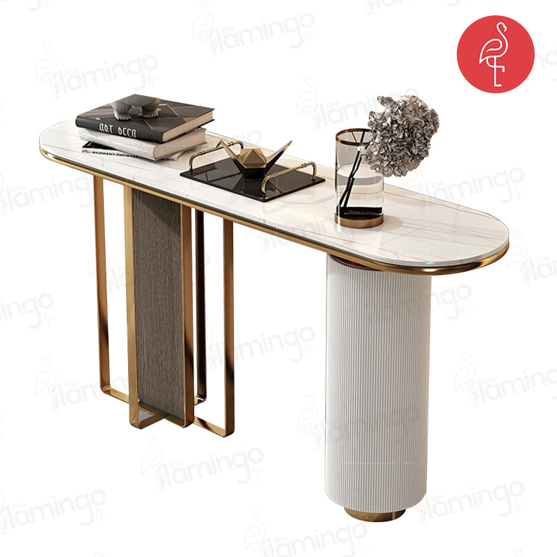 Stefania Marble Console Table lifestyle view - marble console table - The Flamingo Life
