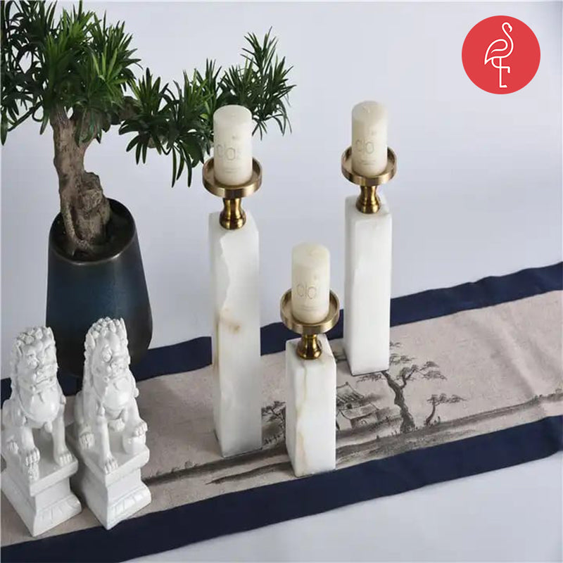 Custom High-End Marble Candle Holder – side view – luxury marble decor India – The Flamingo Life