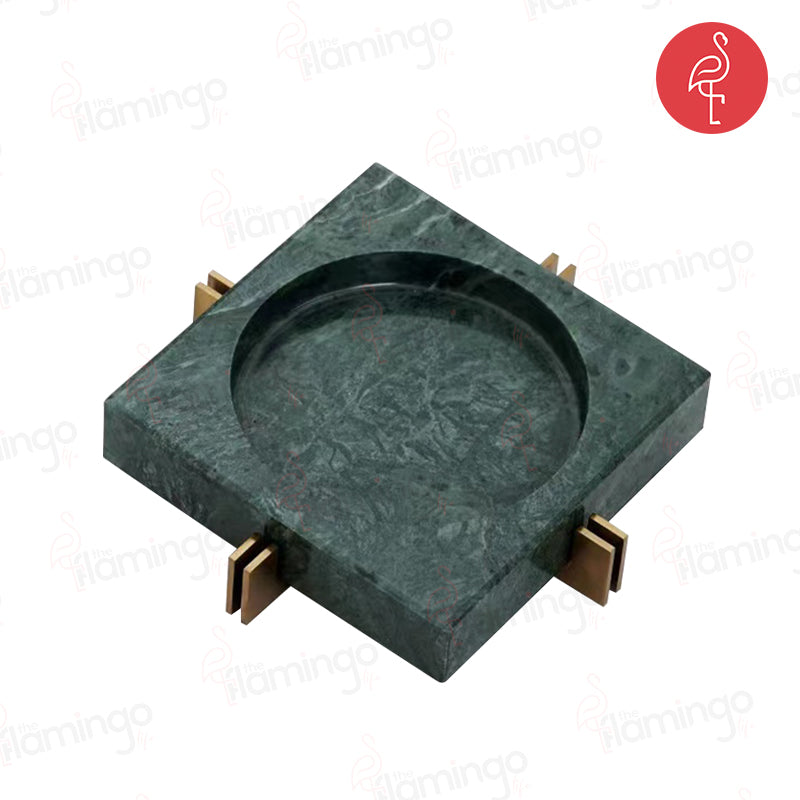 Verde Marble Monarch Ashtray – angle view – luxury marble ashtray India – The Flamingo Life