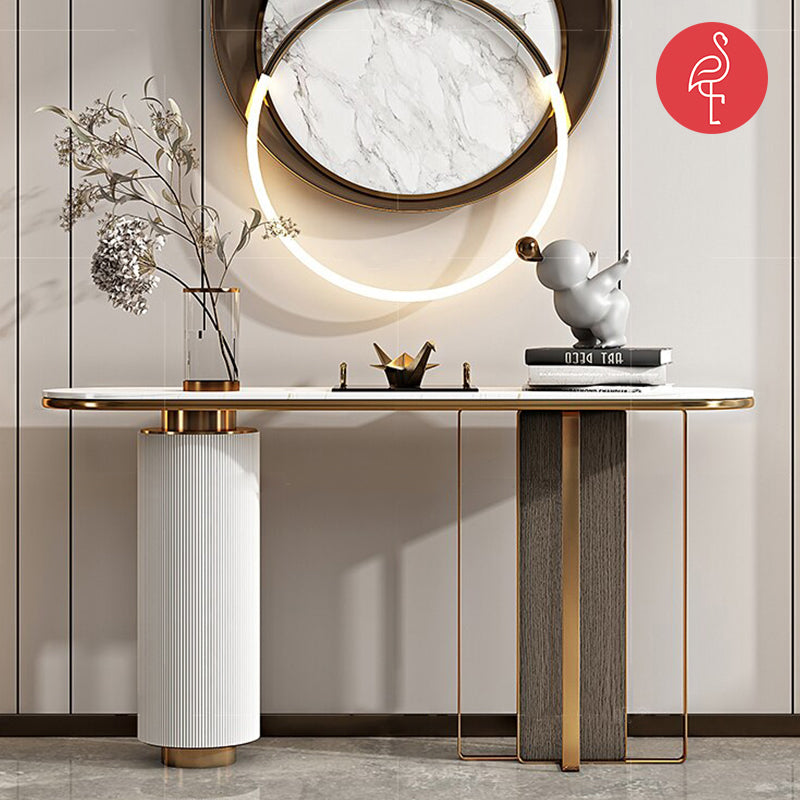 Stefania Marble Console Table close-up - marble console table - The Flamingo Life