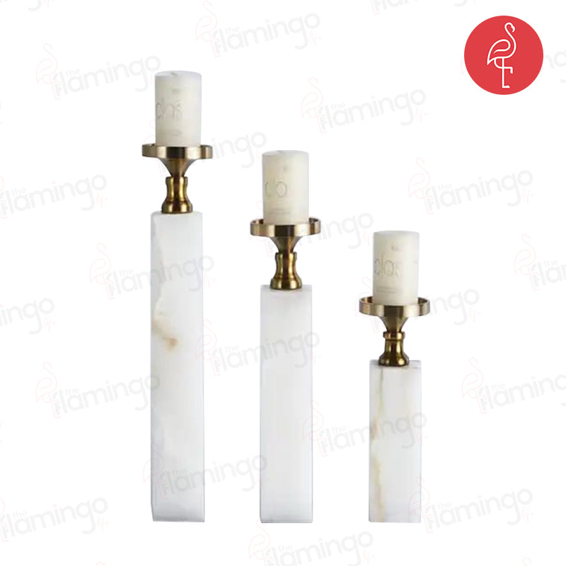 Custom High-End Marble Candle Holder – styled view – luxury marble decor India – The Flamingo Life
