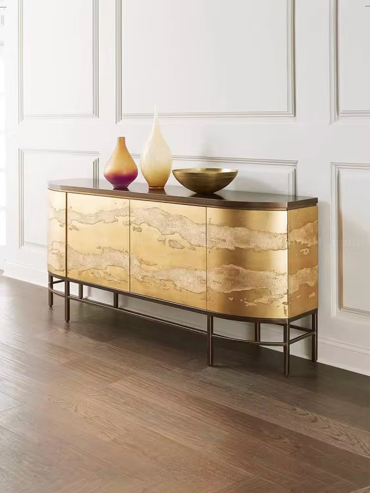 Regal Gala Console side view - gold-accented console table - The Flamingo Life