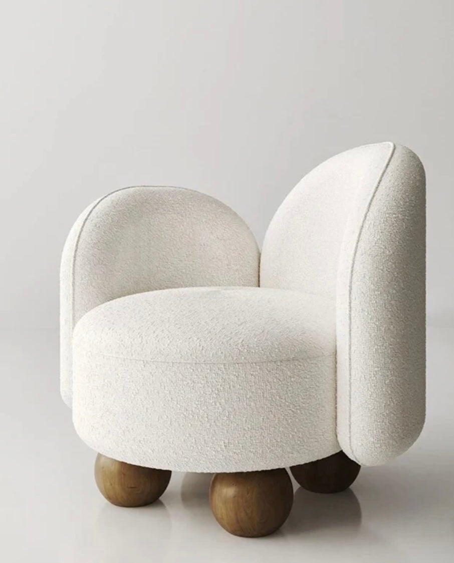 Elentra Accent Chair side view - boucle fabric accent chair - The Flamingo Life