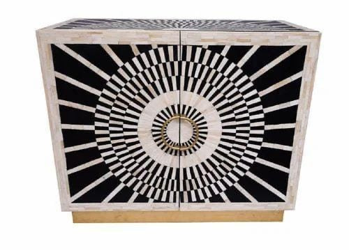 Cleopatra Royal Console Table detail view - bone inlay console table - The Flamingo Life
