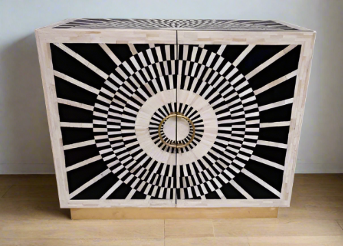 Cleopatra Royal Console Table side view - bone inlay console table - The Flamingo Life