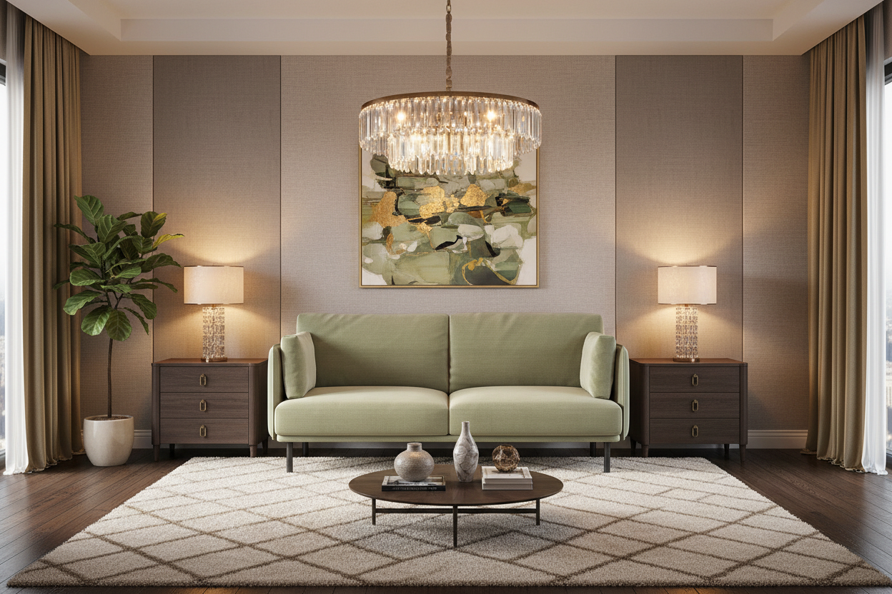 Aurel Luxury Sofa lifestyle view - suede upholstery sofa - The Flamingo Life