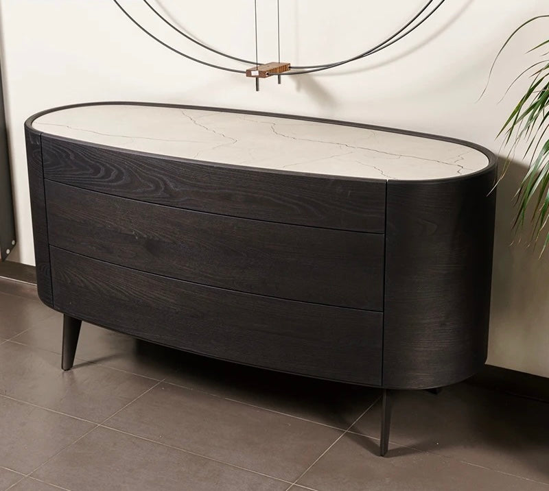 Marine Wooden Console Table With Marble Top lifestyle view - marble console table - The Flamingo Life
