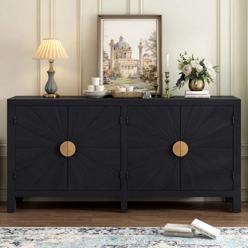 Serenity Console Buffet Table lifestyle view - gold-accented console table - The Flamingo Life