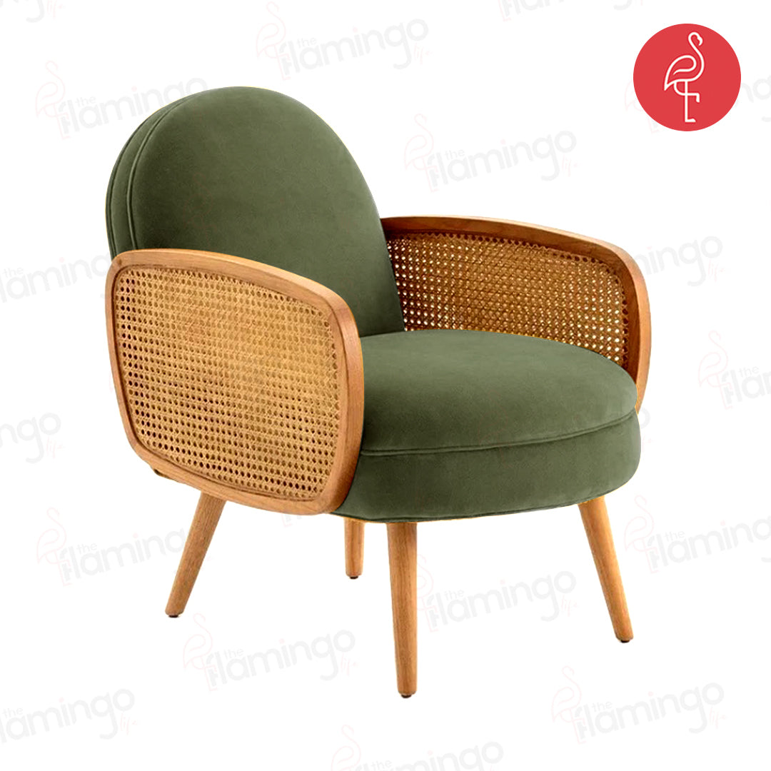 Carmine Rattan Chairs angle view - rattan weave accent chair - The Flamingo Life