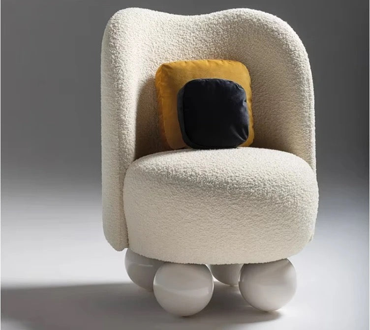 World On My Feet Accent Chair side view - boucle fabric accent chair - The Flamingo Life