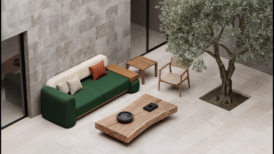 Midori Japandi Sofa | 3 Seater | Suede Fabric