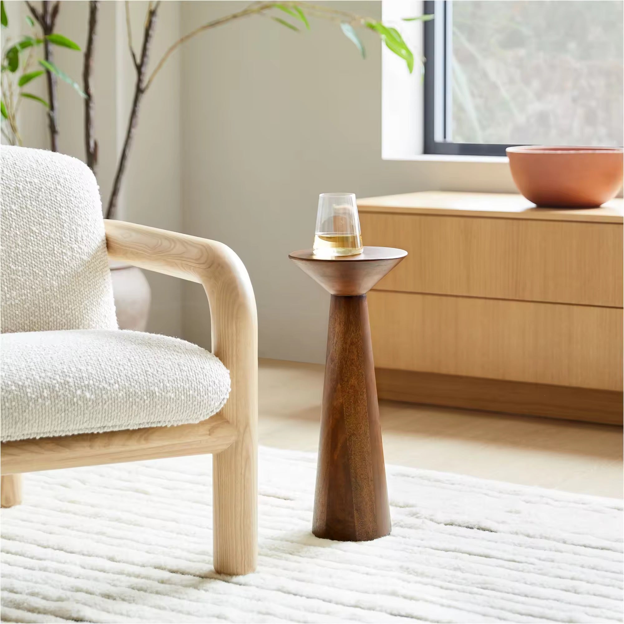 Fraternity Side Table side view - wood veneer side table - The Flamingo Life