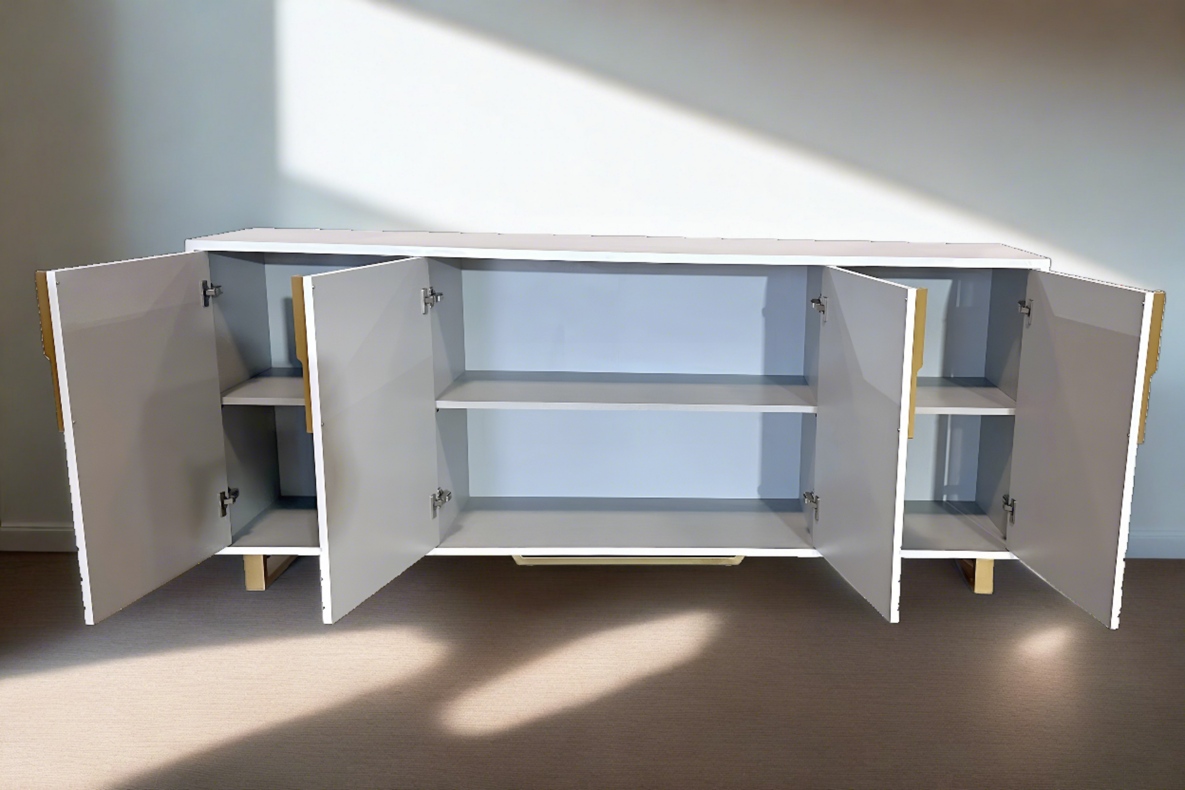 Gourie Louvered Console Table lifestyle view - console table - The Flamingo Life