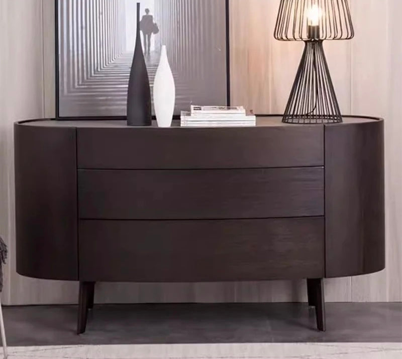 Marine Wooden Console Table With Marble Top side view - marble console table - The Flamingo Life
