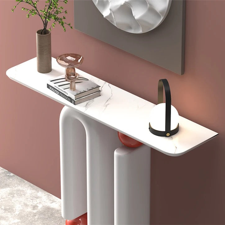 PacMan Console Entryway Table close-up - marble console table - The Flamingo Life