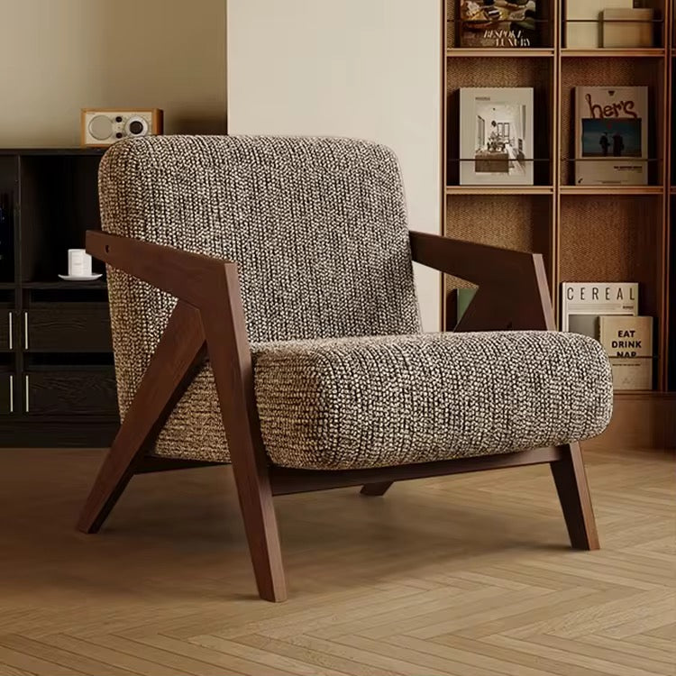 Arrow Arm Accent Chair side view - boucle fabric accent chair - The Flamingo Life
