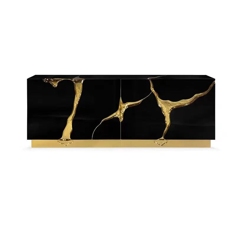 Kintsugi Console/Unit angle view - gold-accented console table - The Flamingo Life