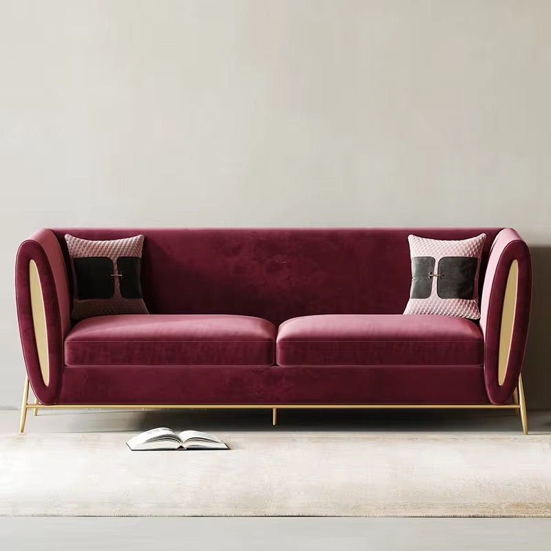 Ylva Abstract Mettalic Arm Couch lifestyle view - suede upholstery sofa - The Flamingo Life