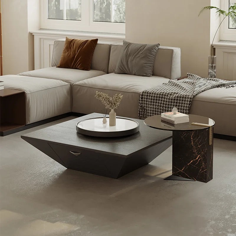 Inception Coffee Table side view - wood veneer coffee table - The Flamingo Life