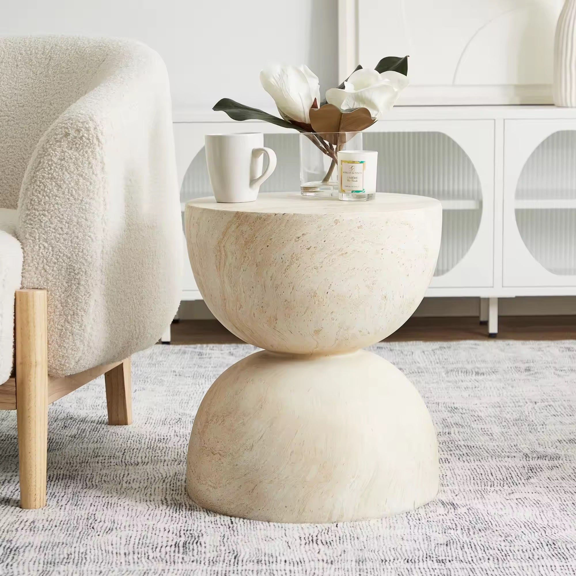 Ivory Drift Side Table angle view - side table - The Flamingo Life