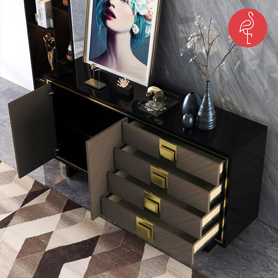 Estoria Console side view - wood veneer console table - The Flamingo Life