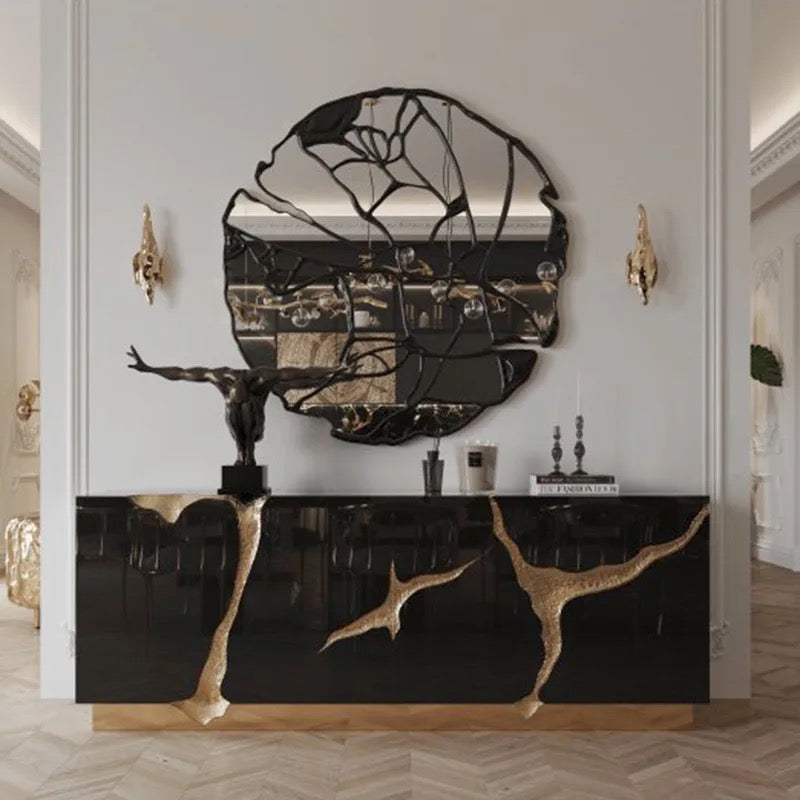 Kintsugi Console/Unit close-up - gold-accented console table - The Flamingo Life