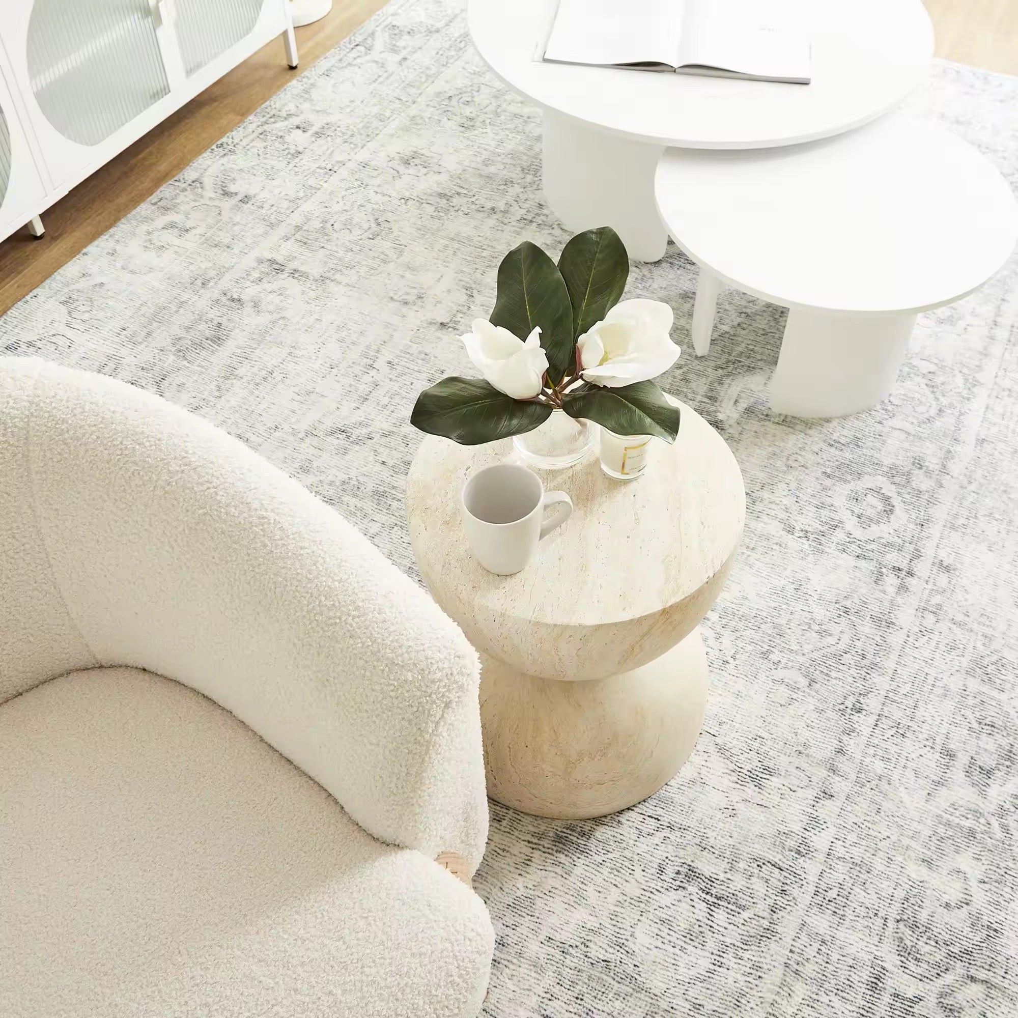 Ivory Drift Side Table side view - side table - The Flamingo Life
