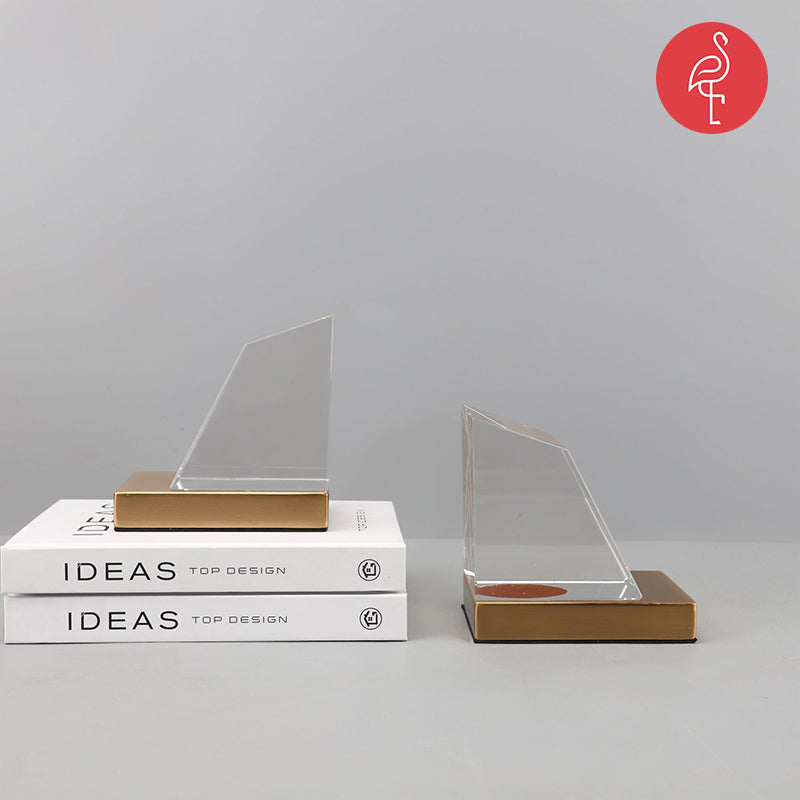 Crystalline Bookend with Golden Base – lifestyle view – luxury bookend India – The Flamingo Life