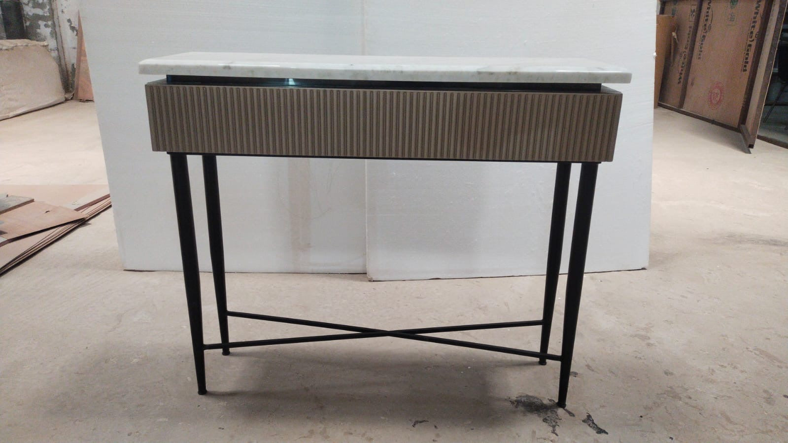 Perini Marble Top Entry Console side view - marble console table - The Flamingo Life