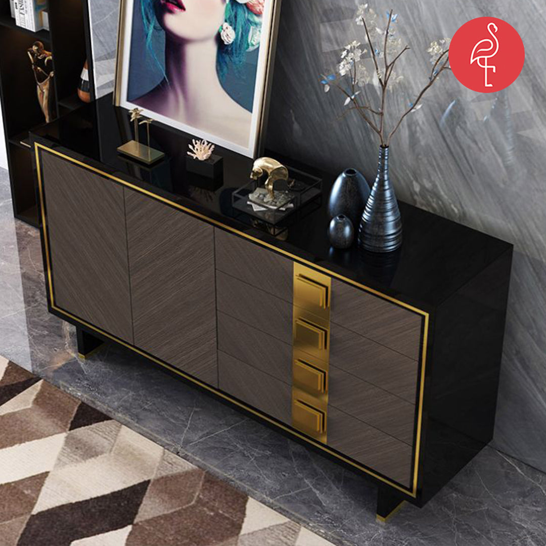 Estoria Console lifestyle view - wood veneer console table - The Flamingo Life