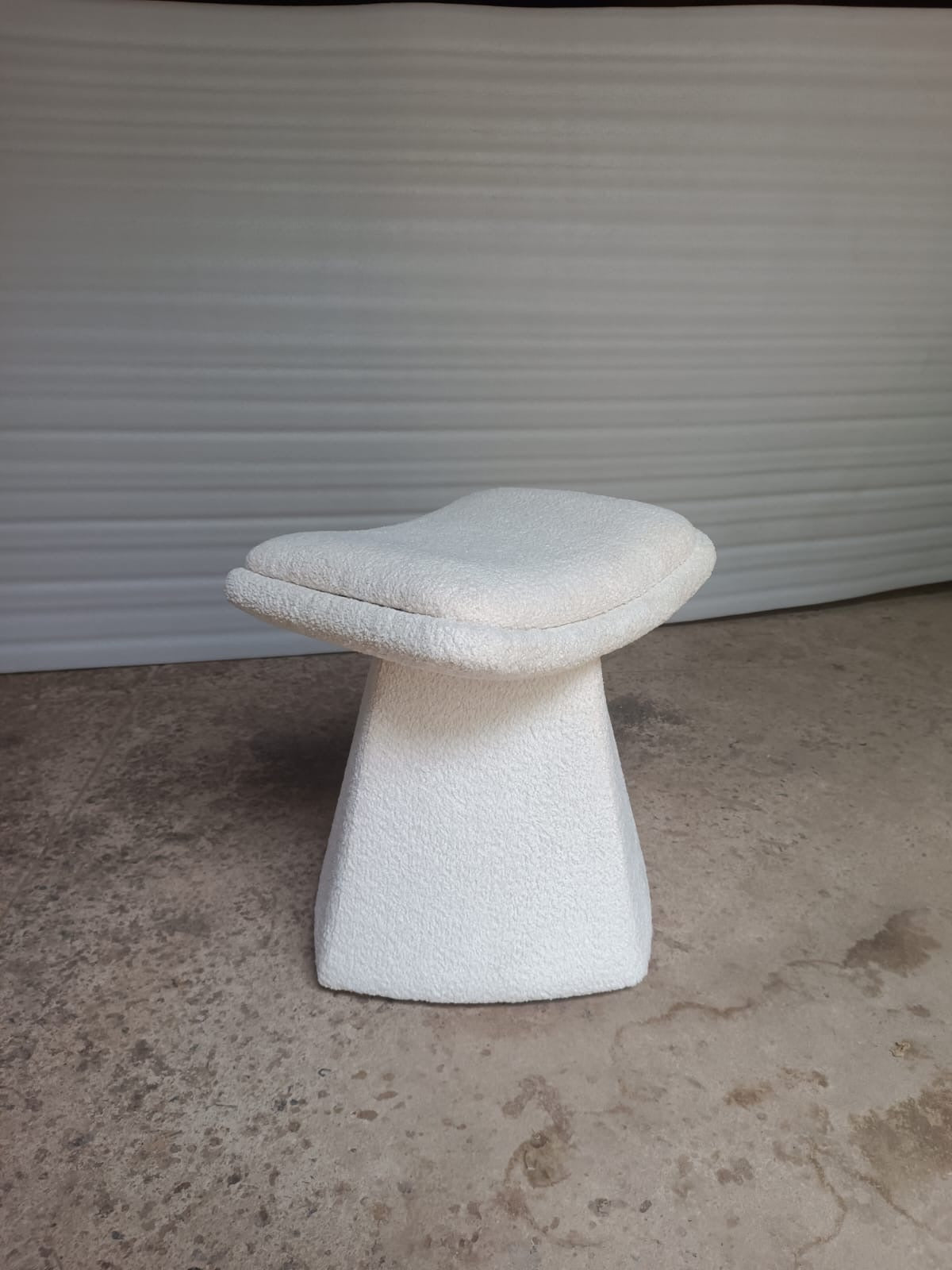 Denmark Abstract Pouf close-up - boucle fabric pouf - The Flamingo Life