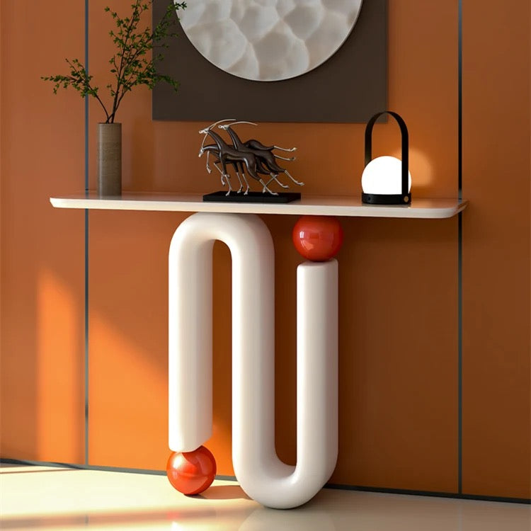 PacMan Console Entryway Table detail view - marble console table - The Flamingo Life