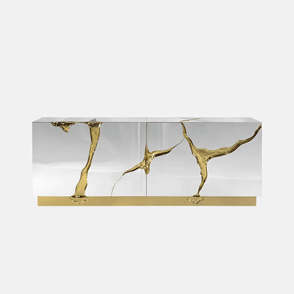 Kintsugi Console/Unit lifestyle view - gold-accented console table - The Flamingo Life