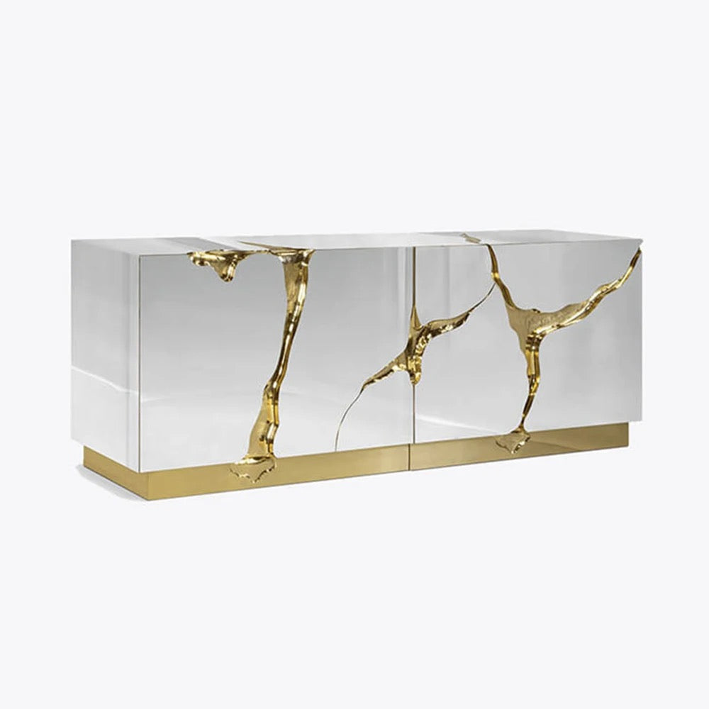 Kintsugi Console/Unit side view - gold-accented console table - The Flamingo Life