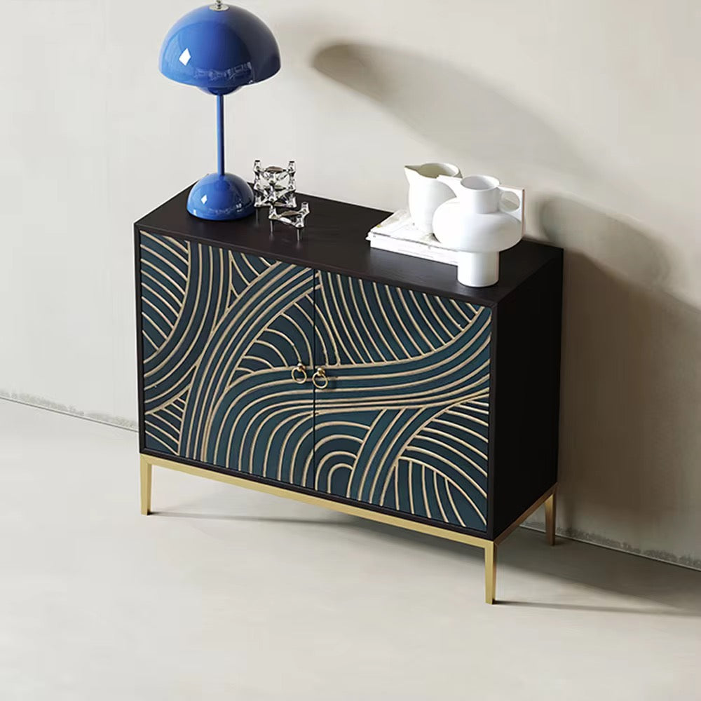 Elegant Golden Patterned SideBoard side view - gold-accented sideboard - The Flamingo Life