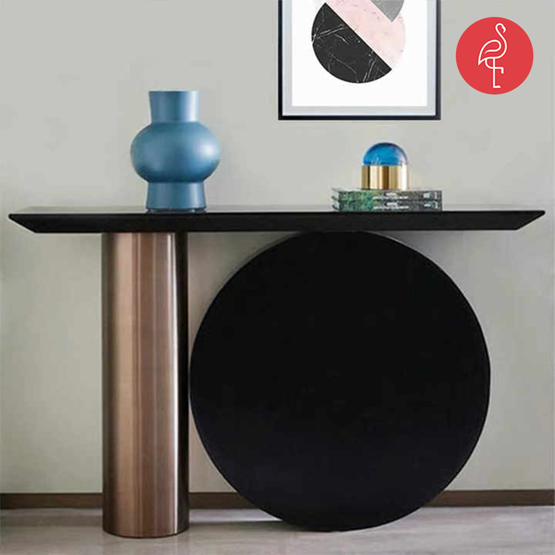 Duglus Luxury Console detail view - velvet upholstery console table - The Flamingo Life
