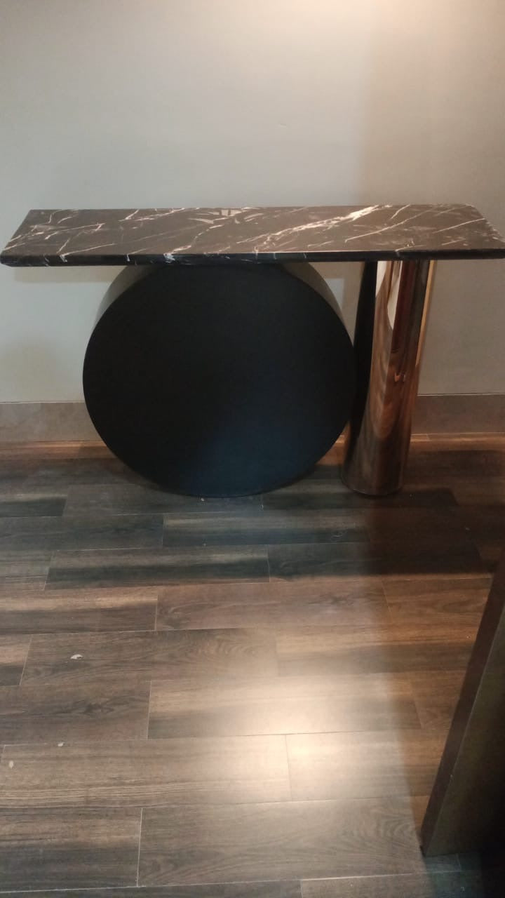 Duglus Luxury Console angle view - velvet upholstery console table - The Flamingo Life