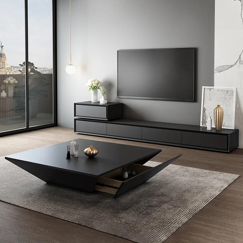 Inception Coffee Table detail view - wood veneer coffee table - The Flamingo Life