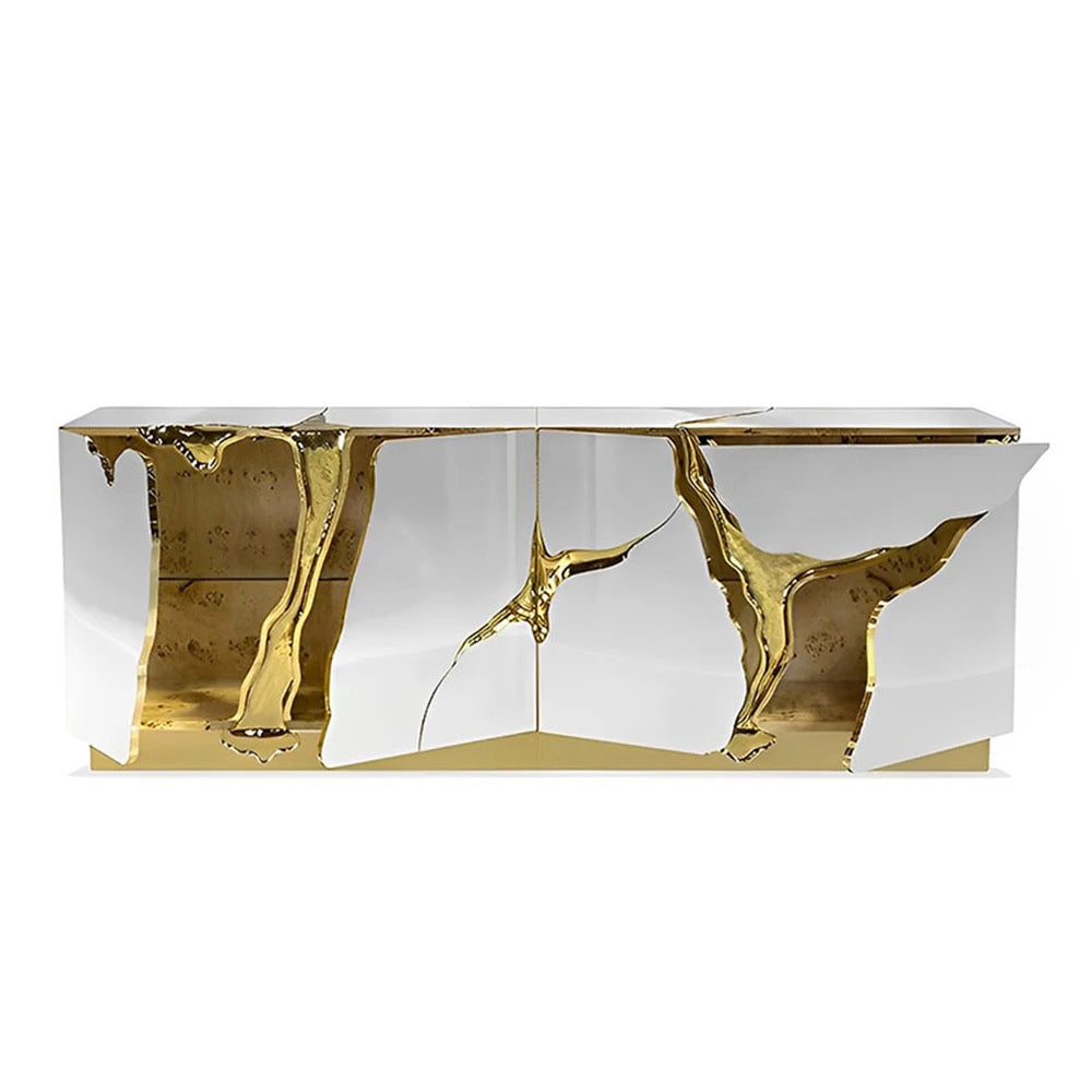 Kintsugi Console/Unit detail view - gold-accented console table - The Flamingo Life