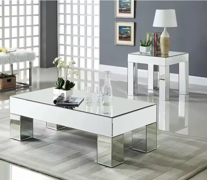 Gloria Mirror Coffee Table side view - tempered glass coffee table - The Flamingo Life