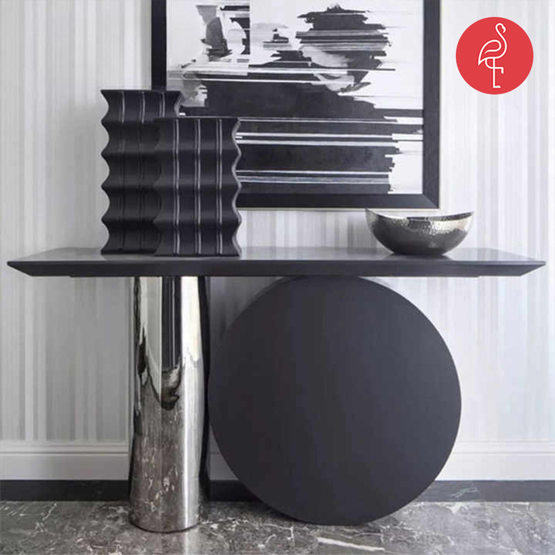 Duglus Luxury Console side view - velvet upholstery console table - The Flamingo Life