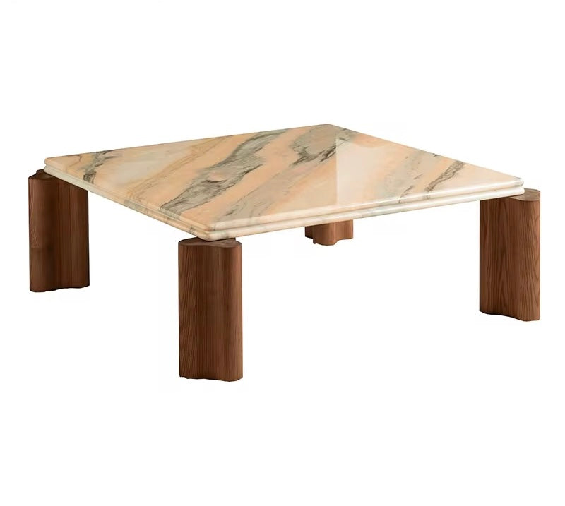 Japandi Marble Mount Coffee Table side view - marble coffee table - The Flamingo Life