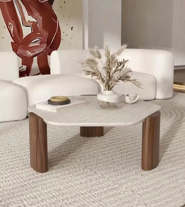 Asahi Coffee Table detail view - wood veneer coffee table - The Flamingo Life
