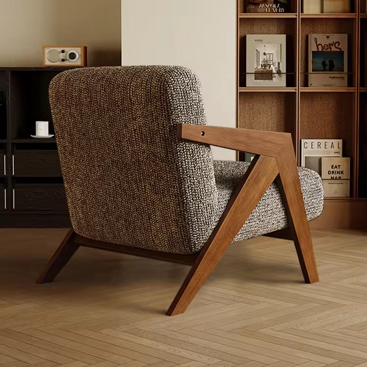 Arrow Arm Accent Chair lifestyle view - boucle fabric accent chair - The Flamingo Life
