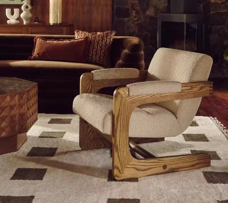 Mika Accent Chair in Wood lifestyle view - Japandi accent chair - The Flamingo Life